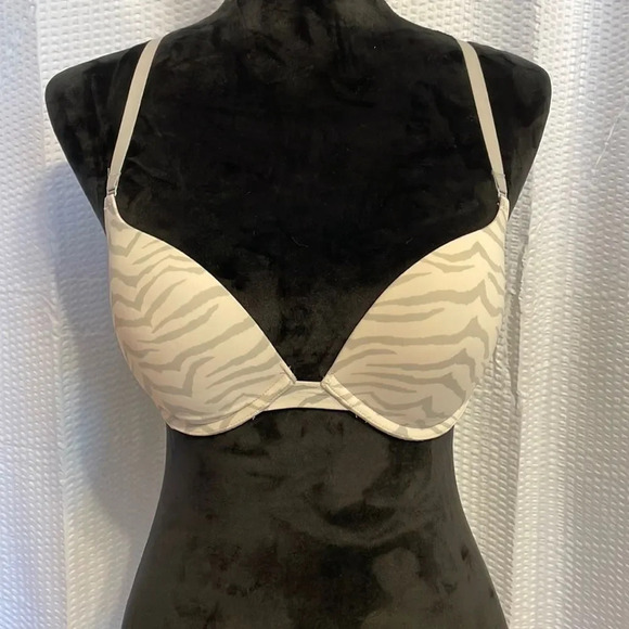 PINK Victoria’s Secret gray & white pink campus push-up bra size 32D - Picture 1 of 5